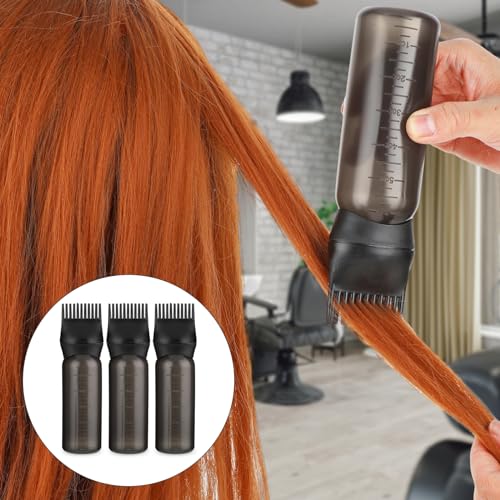 3 Pack Root Comb Applicator Bottle, 6 Ounce Hair Oil Applicator Bottle for Hair Dye Applicator Brush with Graduated Scale, Hairdressing Coloring Bottle Styling Tool (Black) - Image 2