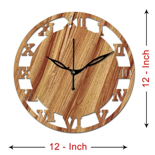 Image of SKYVILLA 12 Inch Wooden MDF Analog Wall Clock with Romans | Silent Quartz Movement | Lightweight Without Glass Design (Beige)