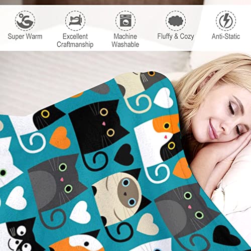Cute Cat Blanket Super Soft Flannel Throw Blanket Bedding For Cat Lovers Funny Gifts Kids Adults All Season 50"X40" #TOP4