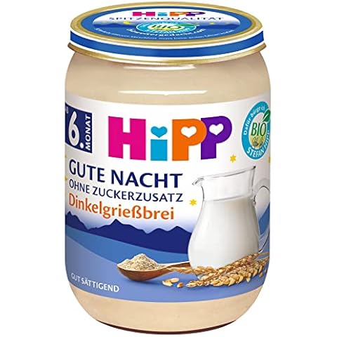 Hipp Milchbreie im Glas - Gute Nacht - ohne Zuckerzusatz, Dinkelgrießbrei, 6er Pack (6 x 190 g) Cover