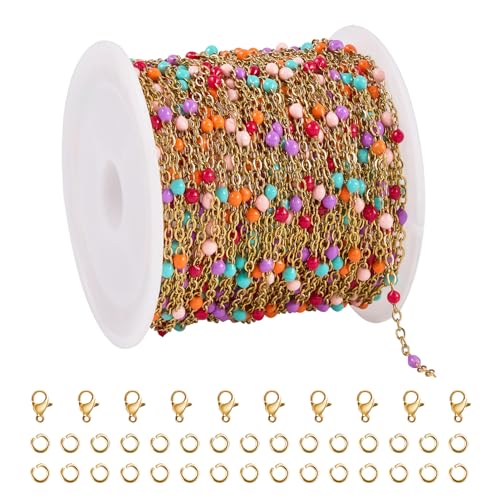 Chaîne de perles en émail multicolore de 10m en acier inoxydable doré pour bijoux DIY