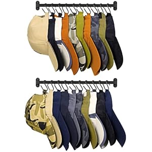 Dahey Hat Rack for Wall Baseball Hat Organizer Hanger Caps Holder with 20 Hooks Modern Metal Wall Mounted Cap Storage Display for Closet Door Bedroom Entryway Laundry,2 Pcs,Black