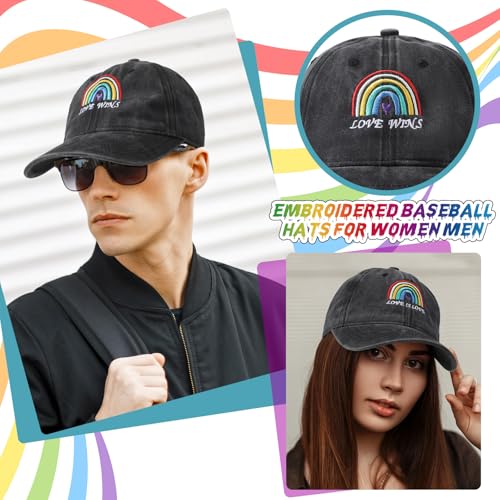 Image of Eurzom 2 Pcs LGBT Pride Baseball Hats Rainbow Embroidered Love Wins Cap Adjustable Gay Pride Month Rainbow Hat for Men Women