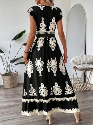 Image of PerZeal Women's 2026 Summer Short Sleeves Dresses Boho Floral Print Tiered Casual Flowy Long Maxi Dress