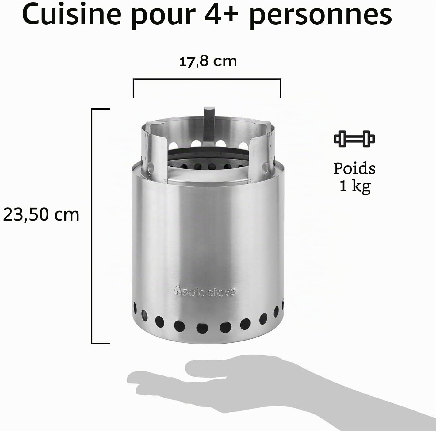 Campfire de Solo Stove, réchaud portable pour le camping, la randonnée, les balades et la survie, combustible liquide non requis, combustion du bois puissante et efficace et faible émission de fumée, 4+ personnes, acier inoxydable 304, compact: 23,5x17,8c