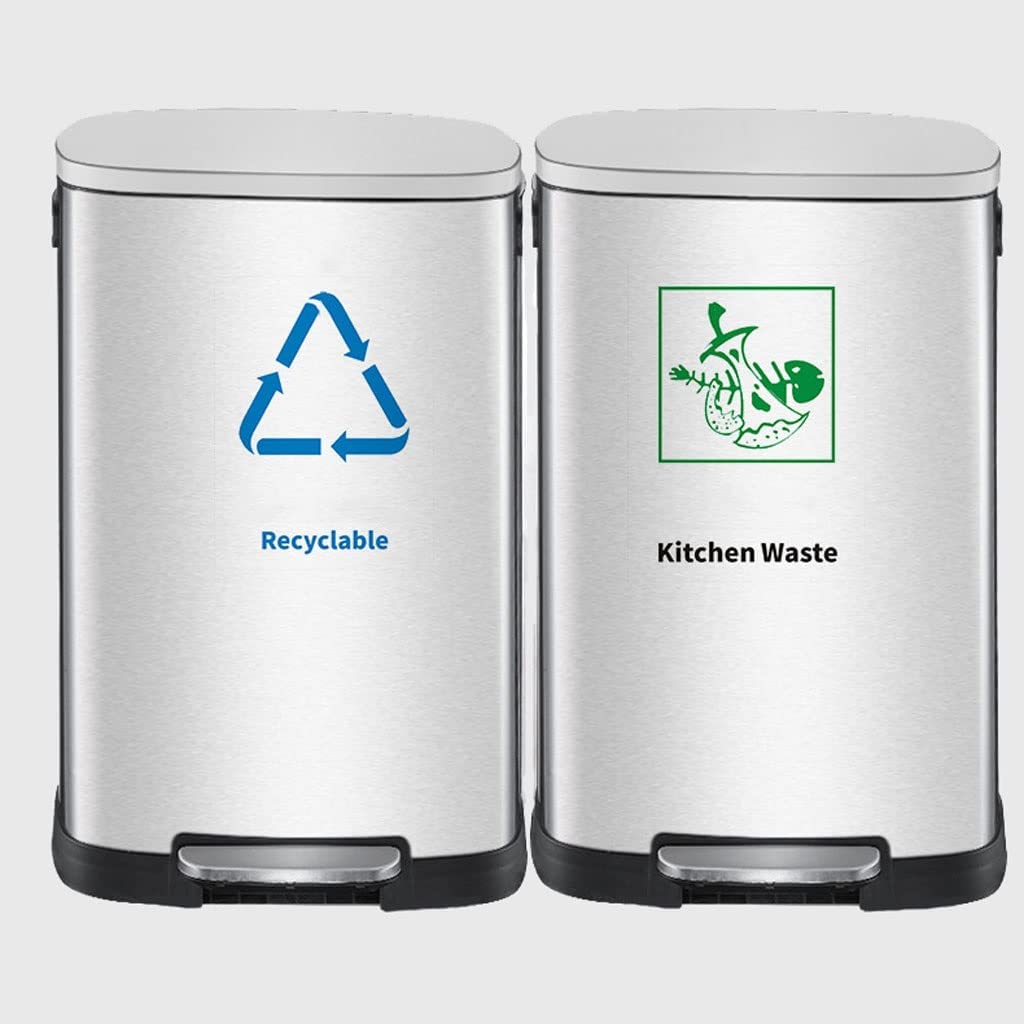 Papelera Bote de basura de baño de acero inoxidable 50L Bote de basura clasificable tipo pie para interiores al aire libre Bote de basura de gran capacidad Bote de basura para Cocina Basurero Cocina