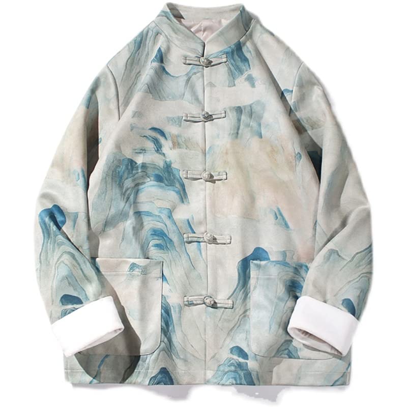 Men's Jacket Suede Fabric Long Sleeve Stand Collar Embroidered Buckle Tang Suit Improved Hanfu Autumn Coat Clothes2