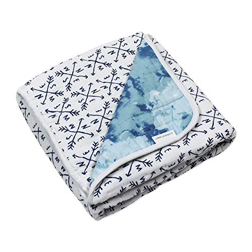 Image of HonestBaby Hand-Quilted Baby Blanket Reversible 100% Organic Cotton for Infant Boys, Girls, Watercolor World /Compass, One Size