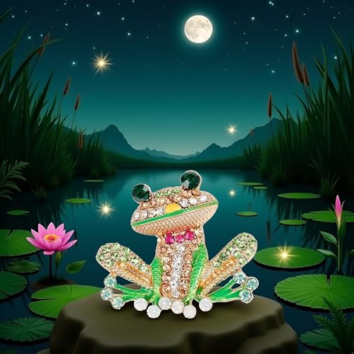 Image of Green Frog Brooch Pins for Women, Cute Rhinestone Inlaid Frog Enamel Animal Brooch Shirt Collar Badge Decor, Clothing, Shoes and Jewelry
