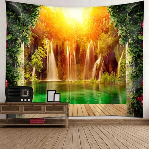 Tapisserie murale forêt cascade 300x256 cm tenture grand format couchage de soleil