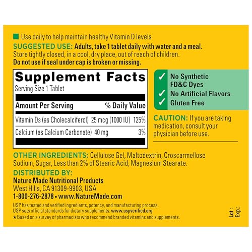 Nature Made Vitamin D3 1000 IU (25 mcg), 300 Vitamin D Tablets - image 7