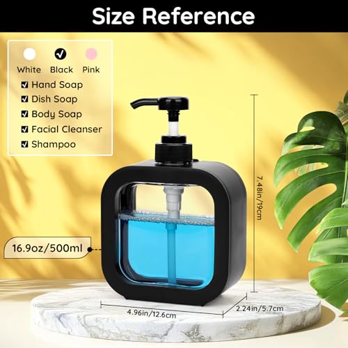 Image of Segbeauty 16.9oz Hand Soap Dispenser, 500ml Leak-Proof Liquid Soap Dispenser for Bathroom, Black Modern Dish Soap Dispensers for Kitchen Sink, Refillable Plastic Pump Bottle with Waterproof Labels