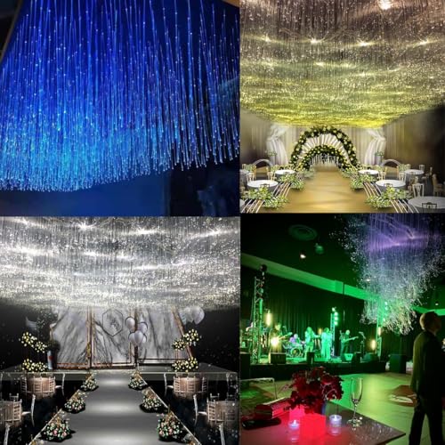 Image of AZIMOM 1600pcs Fiber Optic Hanging Light for Garden Tree Decor Exhibition Indoor Shop Bar Ceiling, 0.03in 8.2ft Flash Point Side Glow Fiber Cable 8Pack Light Source Remote App Control Color Change