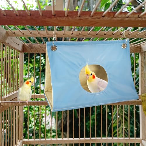 Image of Parrot Hanging Nest House Parrot Hideaway Cave Bed Tent Cozy Snuggle Sleeping Hut Bird Hanging Hammock for Parakeets, African Grey, Cockatoo, Amazon Parrots, Cockatiels.(Blue)