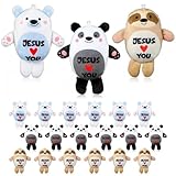 Silipull 18 Pcs Jesus Loves You Stuffed Plush Gifts for Kids 4.53' Religious Christian Stuffed Animals Sunday School Prize Gifts Bible Verse Animal for Baptism VBS Party Favor Gift Box Stuffers