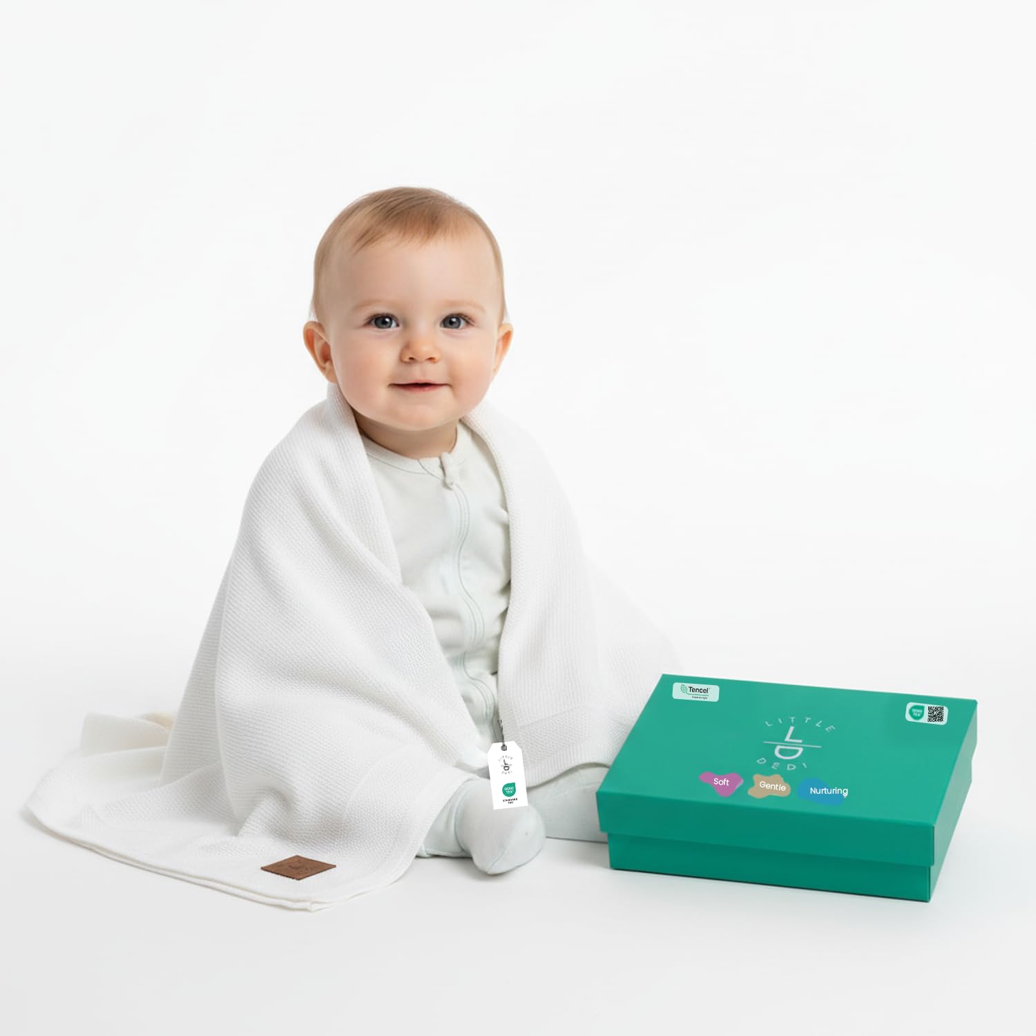 Little Dedi Seidig Weiche 100% Lyocell Tencel™ Baby Strickdecke 80 x 100 cm, Oekotex 100 - Hypoallergen und Thermoregulierend - Luxuriöser Komfort für Neugeborene Dua (Weiss)