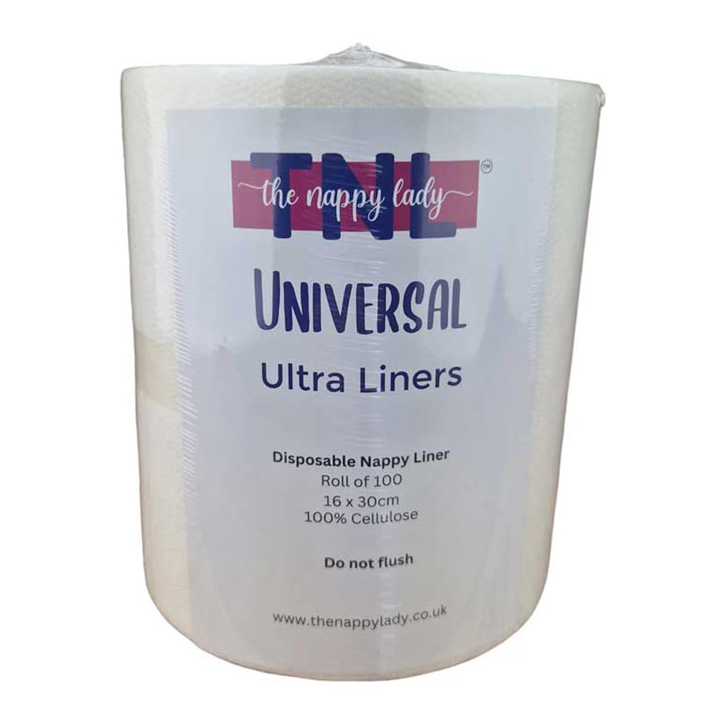 The Nappy Lady Universal Ultra Nappy Paper Liners, 100 Count, 16 x 30 cm, 100% Cellulose, Disposable, Washable When Wet