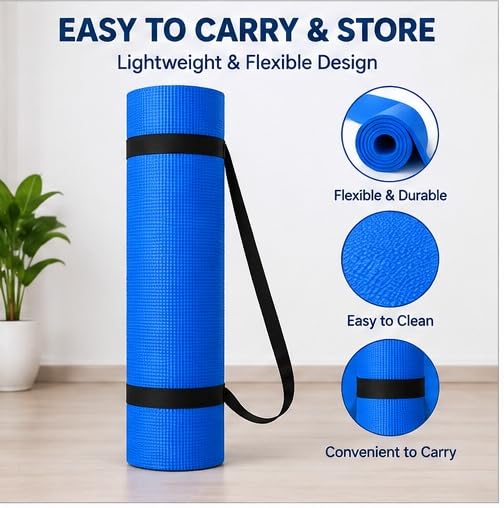 Image of Yoga mat for Women & Men EVA Material 6mm Anti-Slip Mat for Workout|Exercise Mat For Home Gym | Yoga Mat-For Gym-Workout and Yoga Exercise (1, Blue)