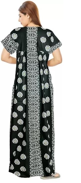 Image of Keyocean Women's Cotton Printed Nighty Night Gown Maxi Free Size (Pack of 2) Blue&Green