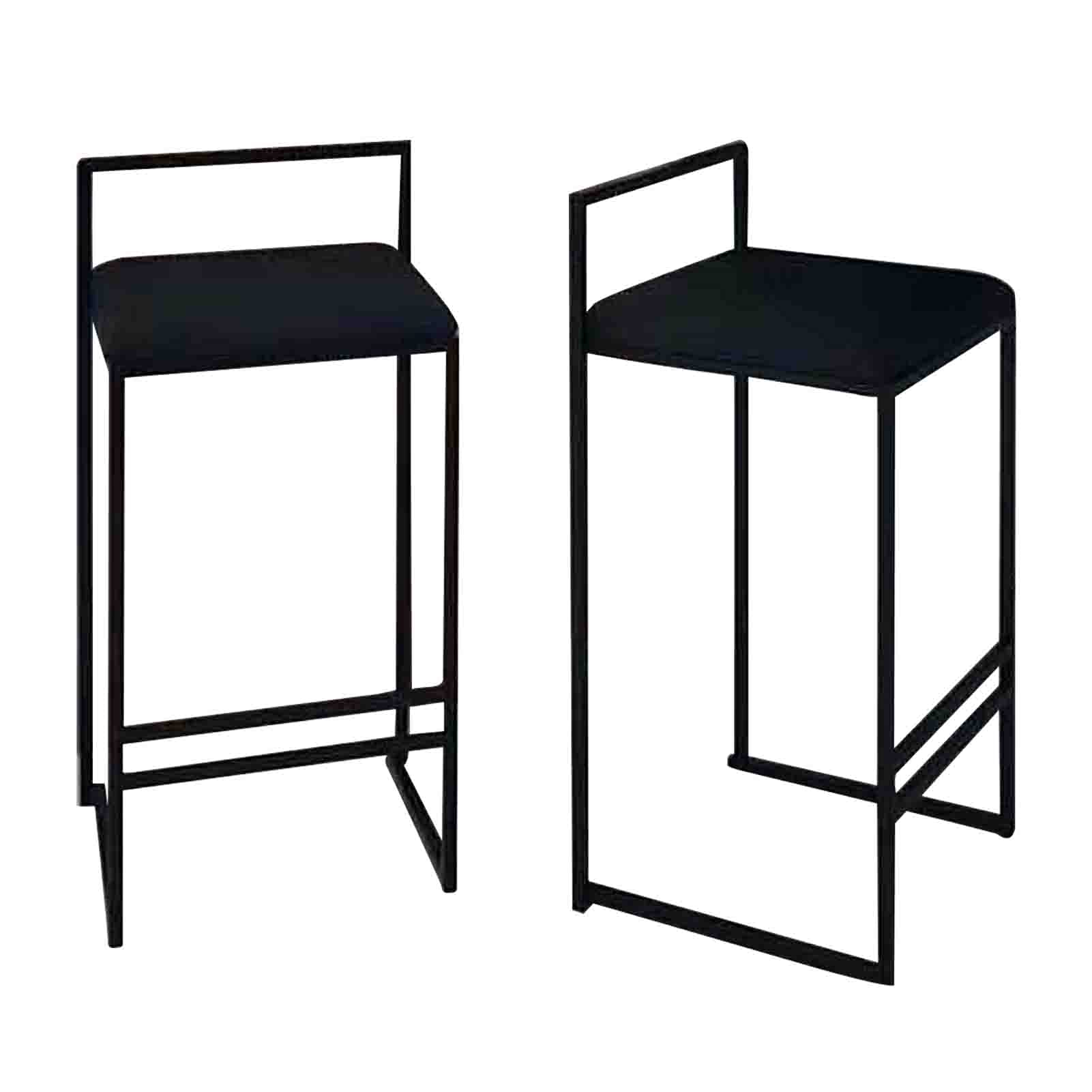 Tabouret haut perché noir en velours de cuisine avec repose-pieds métallique x2