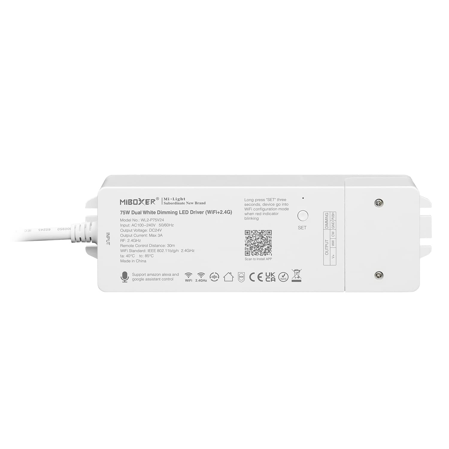 LIGHTEU®, Milight Miboxer Dual White 75W Dimmer LED Treibe (WiFi+2.4G) Amazon Alexa und Google Home Sprachsteuerung Fernbedienung und APP-Steuerung, Bluetooth 4.2, WL2-P75V24