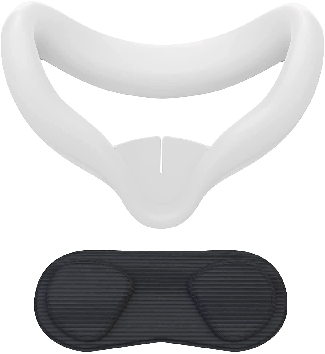 VR Face cover and Lens cover for Oculus Quest 2, Sweatproof Silicone face pad Mask & face cushion for Oculus Quest 2 VR headset (White-light grey)