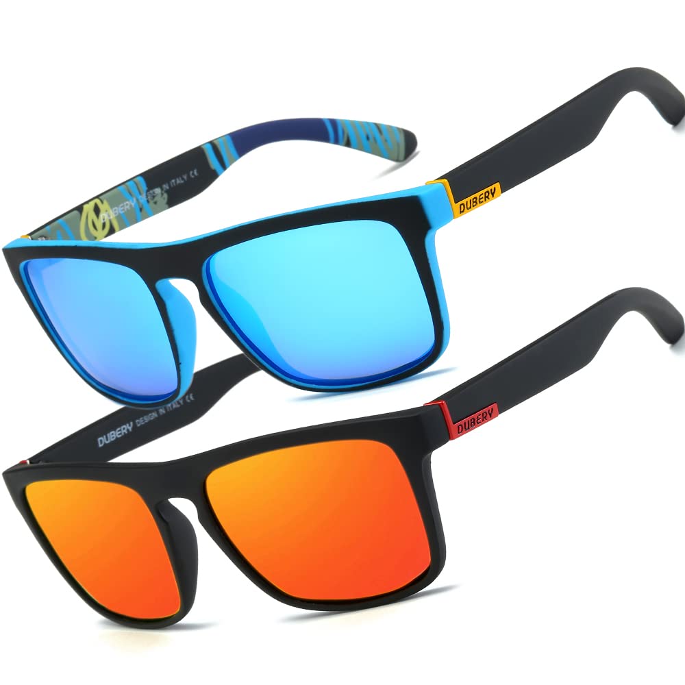 HGDGears Polarized Sunglasses for Men Women Driving Cycling Fishing Retro UV Protection, B-2pack(blue+red)