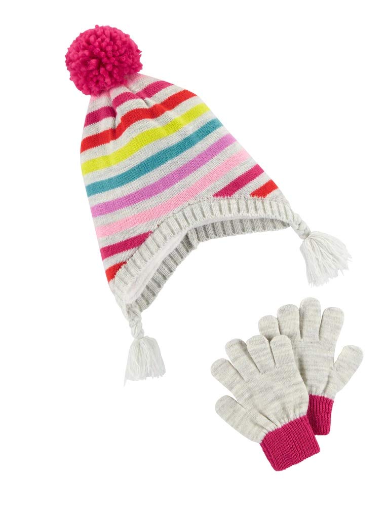 Girls Carter's Heidi Pom Striped Hat & Gloves Set