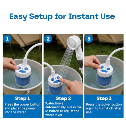 Ducha portátil para camping Xvolt con bomba eléctrica recargable, cabezal de ducha modular, manguera flexible y uso exterior miniatura 5