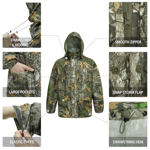 Rain Suits for Men Waterproof - Rain Jacket Pants Adults Rain Gear Lightweight Raincoat with Hood Hunting Camo4