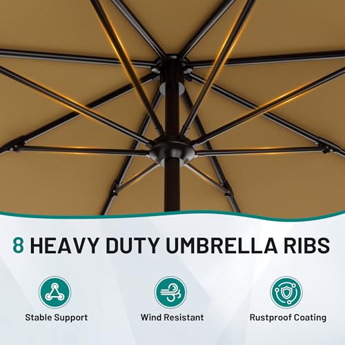 Image of AreShark 9 FT Patio Umbrella for Outdoor, Outdoor Table Umbrella with Push Button Tilt and Crank, Outdoor Patio Umbrellas with 8 Sturdy Ribs for Market, Garden, Pool (Khaki)