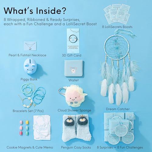 Image of HAPPY LOLLI LolliBox Birthday Gift Set for Tween & Teen Girls Ages 8-15, Ready to Gift, 8 Individually Wrapped Gifts