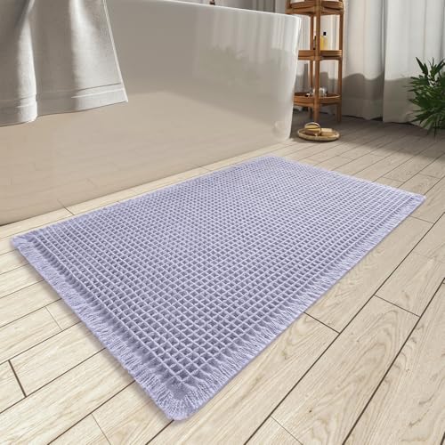 AMOAMI Upgraded Waffle Runner Rug Super Absorbent Non Slip Bath Mats for Bathroom Machine Washable Bathroom Runner Rug with Tassels, Ideal for Hallway Bedroom Laundry Room, 2'x 4'(24" x 48")