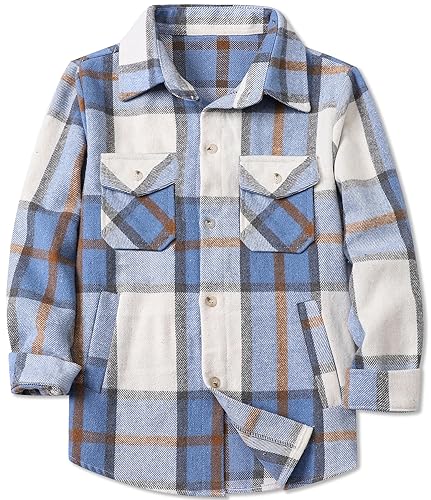 Kids Plaid Flannel Shirt for Boys, Fashion Long Sleeve Button Down Casual T Shirt