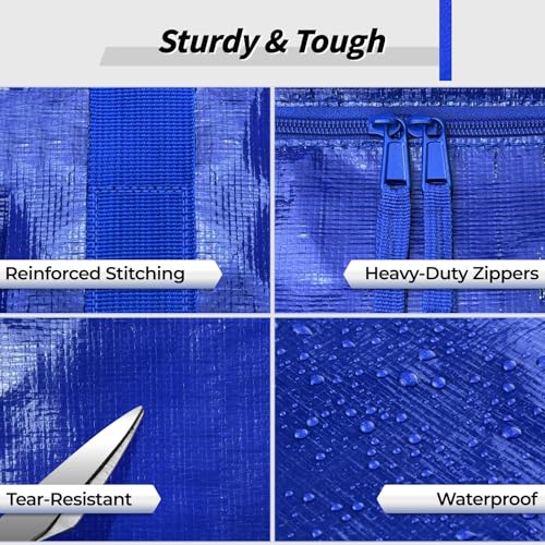 Image of 8 Pack Extra Large Heavy Duty Moving Bags, Blue Storage Bins with Lids, Reinforced Handles & Heavy-Duty Zippers Moving Boxes Storage Bags Totes for Clothes Packing, Dorms, College Supplies, Blue