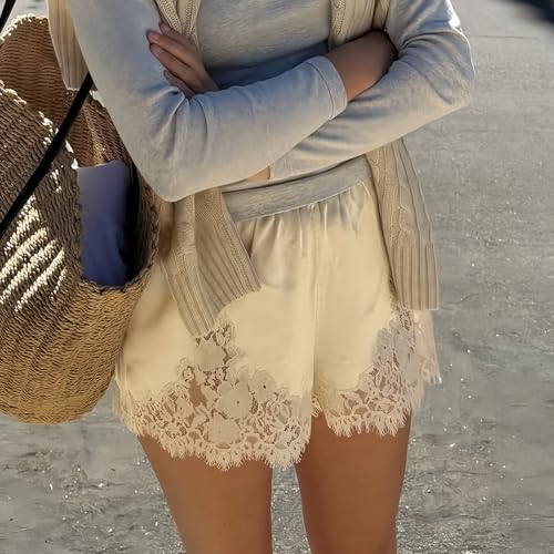 Women Pettipants Slip Shorts Lace Trim Satin Silk Bloomers Bottoms Elastic Waist Lace Slip Shorts2