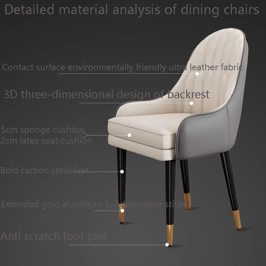 Krzesła do jadalni, zestaw 2 sztuk, skórzane siedzisko z mikrofibry z nogami ze stali węglowej, ergonomiczne oparcie do kuchni i sypialni