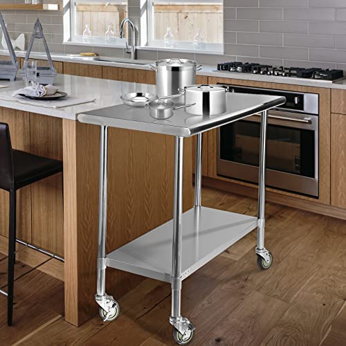 Image of STABLEINK NSF Stainless Steel Table with Wheels 60x24 Inches 5ft, Metal Prep & Work Table with Adjustable Undershelf, for Commercial Kitchen, Restaurant, Hotel, Laundry and Garage