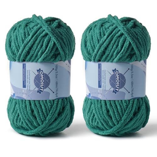 Image of 2 Pack Chunky Chenille Yarn for Crocheting, Baby Yarn for Crocheting Soft Blankets, Bulky Yarns for Crochet Amigurumi, 200g (148.7yds) Fluffy Velvet Yarns for Hand Knitting (2 Dark Green)