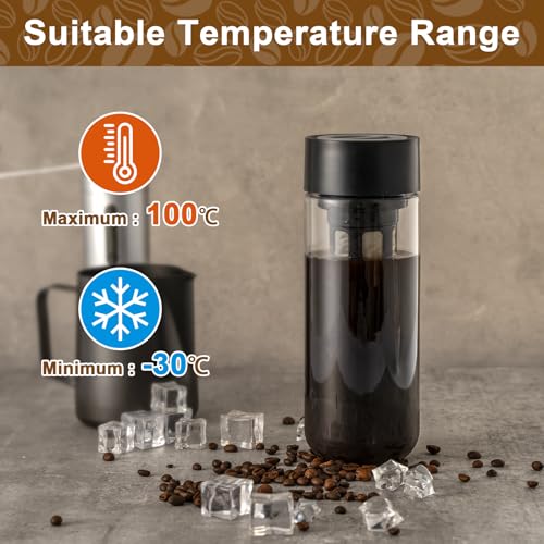 Ideal Swan Cold Brew Coffee Maker, 650ml Kaffeebereiter für Cold Brew, Tragbare Cold Brew Maker Mit Feinem Filter, Cold Brew Flasche für Kaffee und Tee, Kaffeemaschine Geeignet für Outdoor, Schwarz
