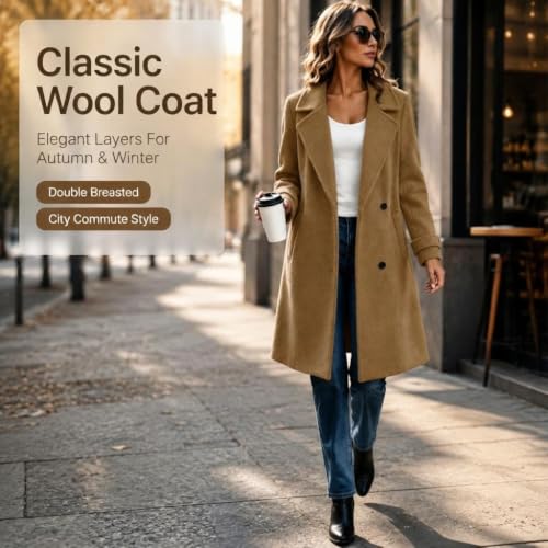 Wool Coat for Women Button Down Notched Lapel Mid Length Winter Jacket - image 5