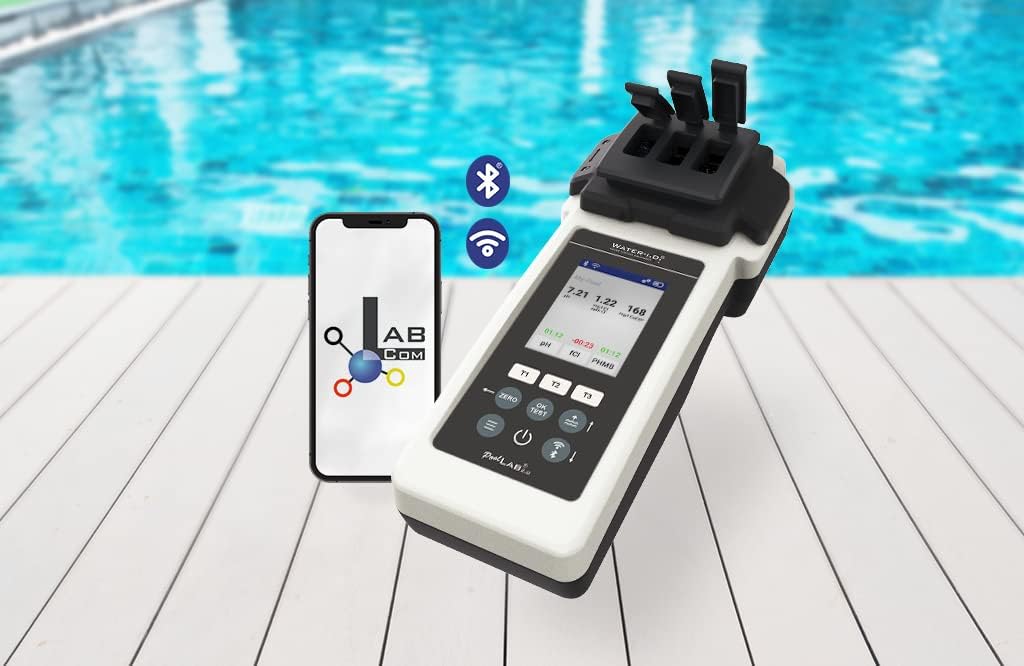 PoolLab 2.0 con 70 pastillas de prueba y funda – Edición especial para MediMuc – 24 parámetros – App – Software – Medición hasta 3 parámetros en una prueba + maletín de almacenamiento vacío
