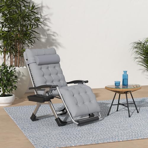 Image of Slendor Oversized Zero Gravity Chairs XL,29in Padded Reclining Chair, Black | Recliner Lounge Chair, Folding Anti Gravity Chairs w /Aluminum Alloy Lock, Headrest, Cup Holder, Support 440lbs,for Lawn Patio