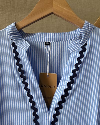 utcoco Women's Summer Beach Vacation Boho Striped RIC Rac Dress Flutter 3/4 Sleeve Tiered A Line Flowy Long Dress3