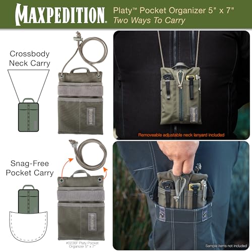 Image of MAXPEDITION Platy Pocket Organizer, Durable EDC Tool Pouch for Men, Neck Wallet with Paracord Lanyard, Holds Flashlight, Multitool, Pen, Notebook