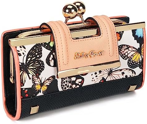 VNFIOEI Women Wallet Leather Large Capacity Women's Handbag Large Capacity Long Wallet, with 10-card slots and clips, and Zero Wallet with Buckle in the middle Butterfly.