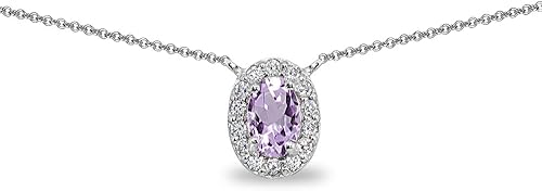 B. BRILLIANT Sterling Silver Genuine or Synthetic Gemstone Oval Halo Dainty Short Choker Necklace for Women Girls