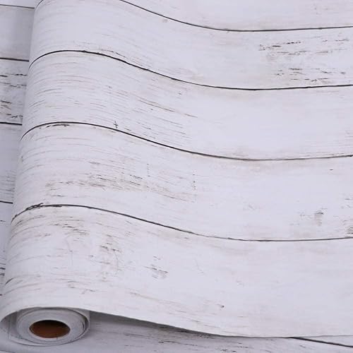 Abyssaly Shiplap Peel and Stick Wallpaper White Gray Wood Wallpaper Self-Adhesive Removable Wood Peel and Stick Wallpaper Decorative Wall Covering for Home Decoration 17.71 in X 78.7 in