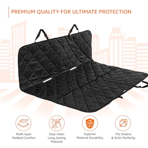 Image of amazon basics Pet Car Seat Cover | Non-Slip | Travel Hammock with Headrest Straps for Anchors | Material Polyester | for Sedan & SUV Cars | Black