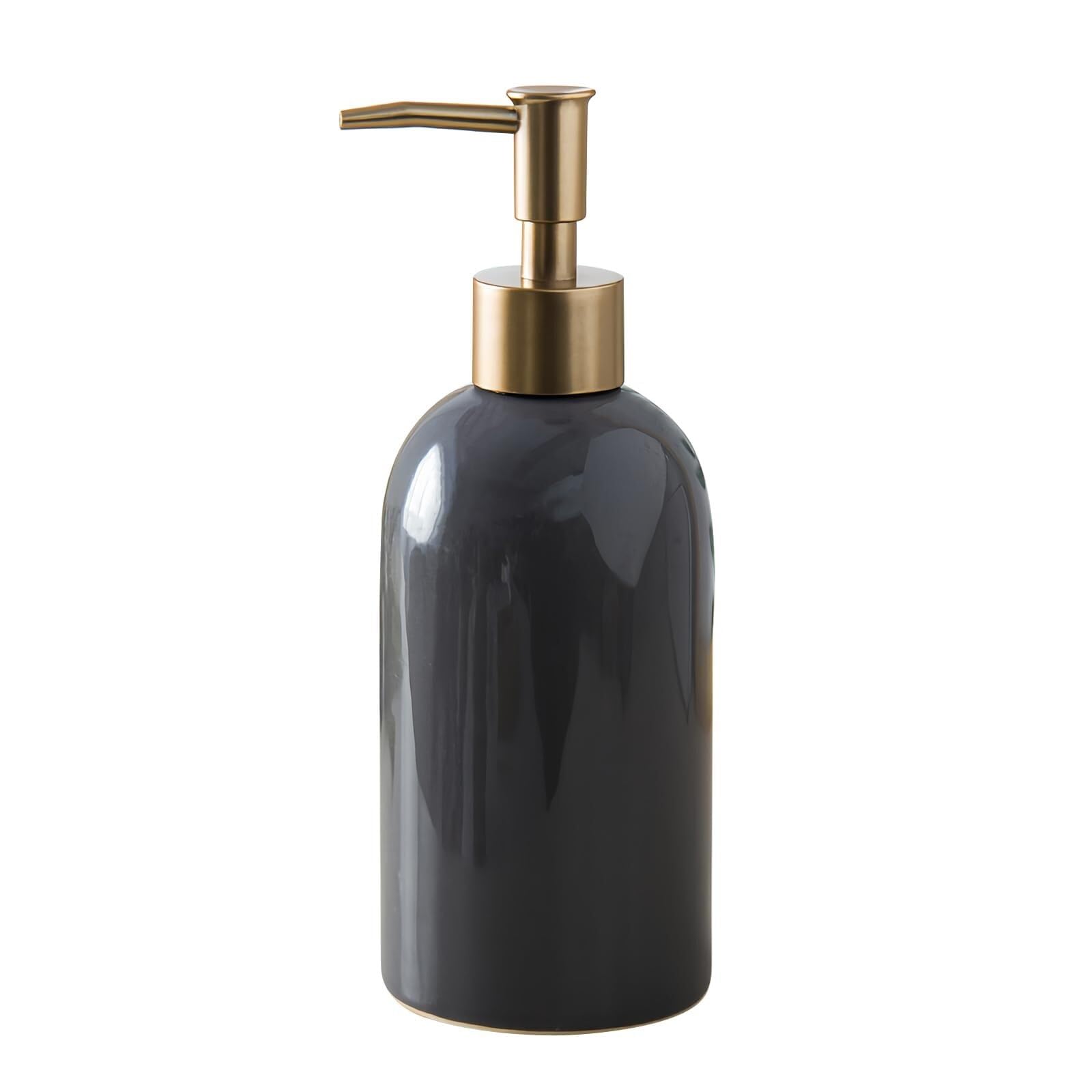 Yofab Grey Countertop Ceramic Soap Dispenser 400Ml Lotion Bottle With Pump For Barthroom Kitchen Vintage Bathroom Decor(Grey)